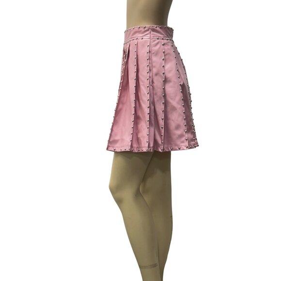 Kiwi Womens Pink Pleated Studded Skirt Faux Leather Mini Size L - Picture 4 of 14
